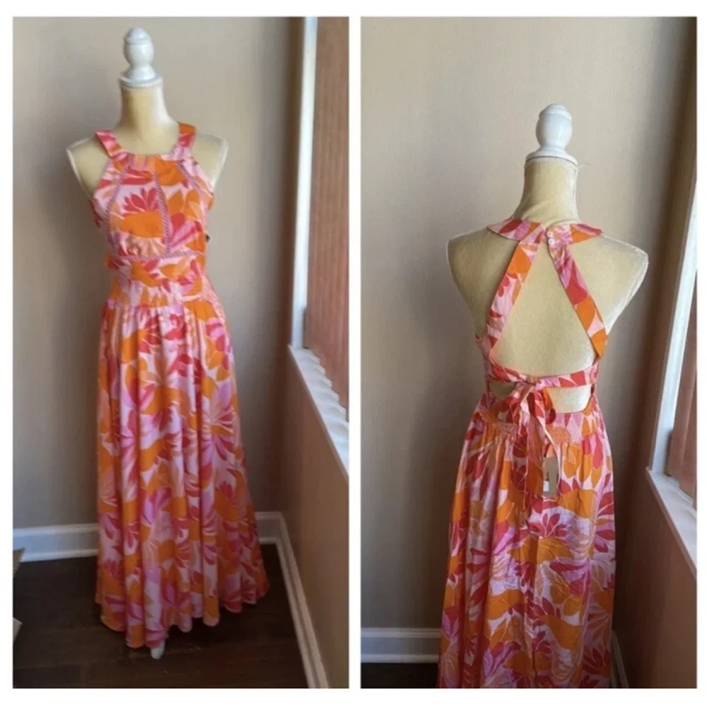 NWT Anthropologie Abel The Label Floral Maxi Dress Charlotte Backless Halter Med - Picture 2 of 9